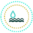Gestión de aguas representada por una gota sobre ondas de agua.